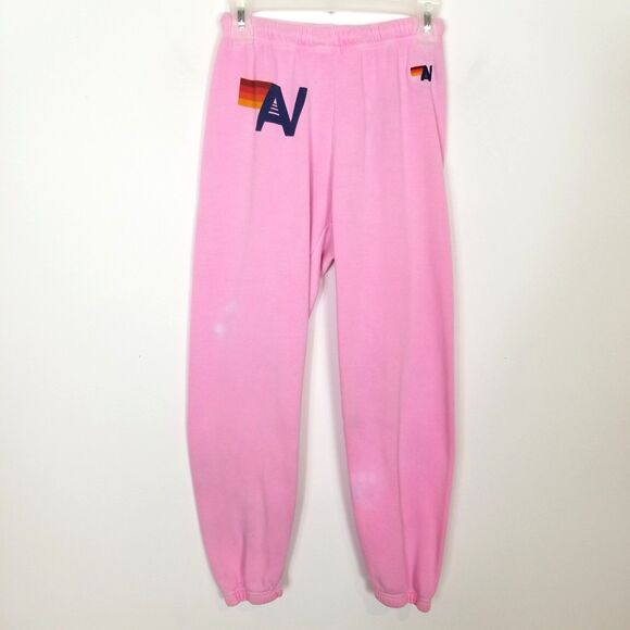 Aviator Nation Women Sweatpants Joggers Sz XS Pink Logo Pull On Elastic Waist - Picture 1 of 8